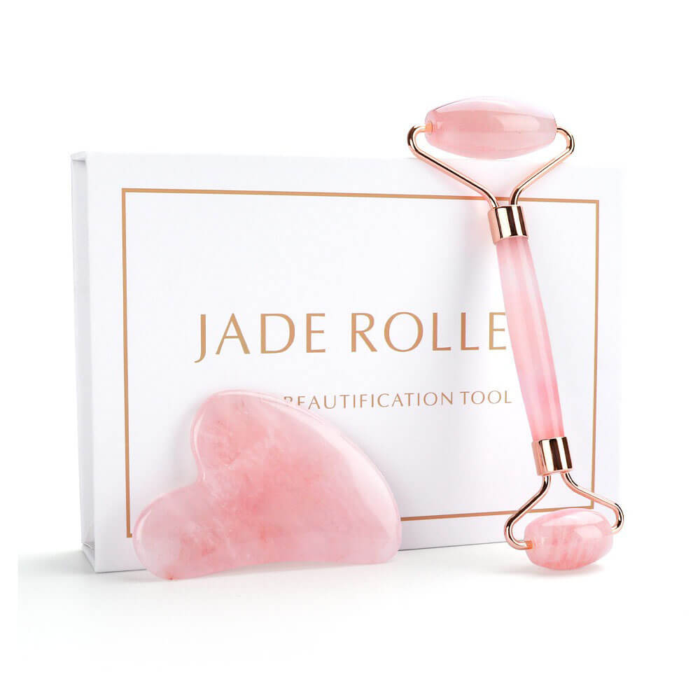 Deinlai rose quartz roller and gua sha set